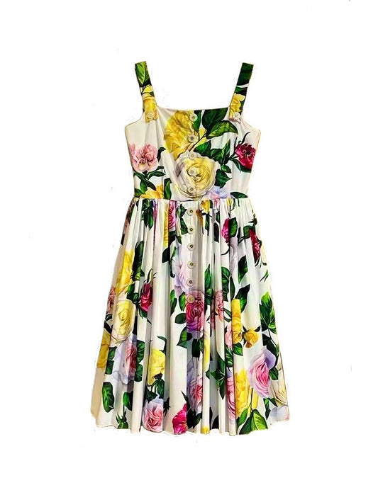 SUMMER 2025 Handmade Italian designer Peony Flowers print sleeveless cotton dress, runway dress, dolce vita dress, wedding guest dress