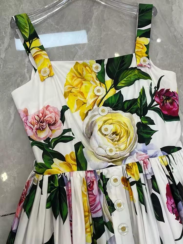 SUMMER 2025 Handmade Italian designer Peony Flowers print sleeveless cotton dress, runway dress, dolce vita dress, wedding guest dress