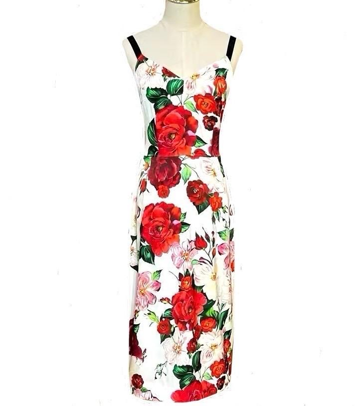 CRUISE 2025 Handmade Italian Floral print silk dress, Sicilian Dress, Italian style, Summer Dress, Dolce vita style, luxury dress (WHITE)