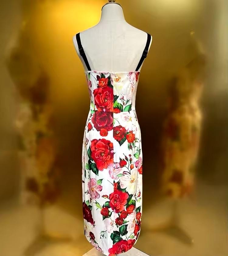 CRUISE 2025 Handmade Italian Floral print silk dress, Sicilian Dress, Italian style, Summer Dress, Dolce vita style, luxury dress (WHITE)