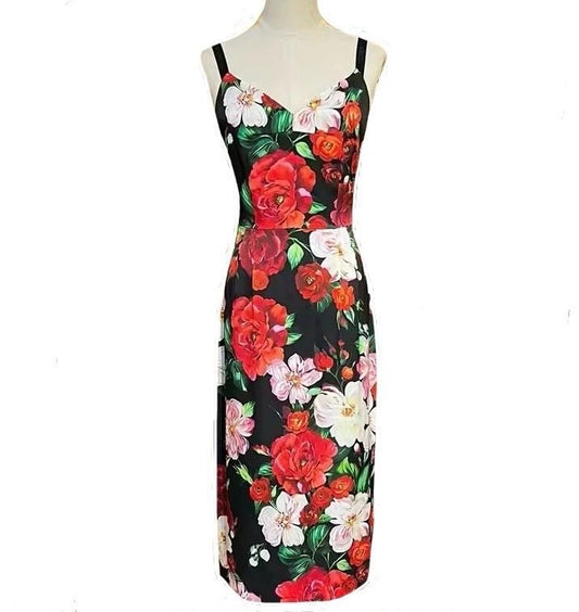 CRUISE 2025 Handmade Italian Floral print silk dress, Sicilian Dress, Italian style, Summer Dress, Dolce vita style, luxury dress