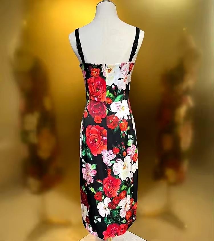 CRUISE 2025 Handmade Italian Floral print silk dress, Sicilian Dress, Italian style, Summer Dress, Dolce vita style, luxury dress