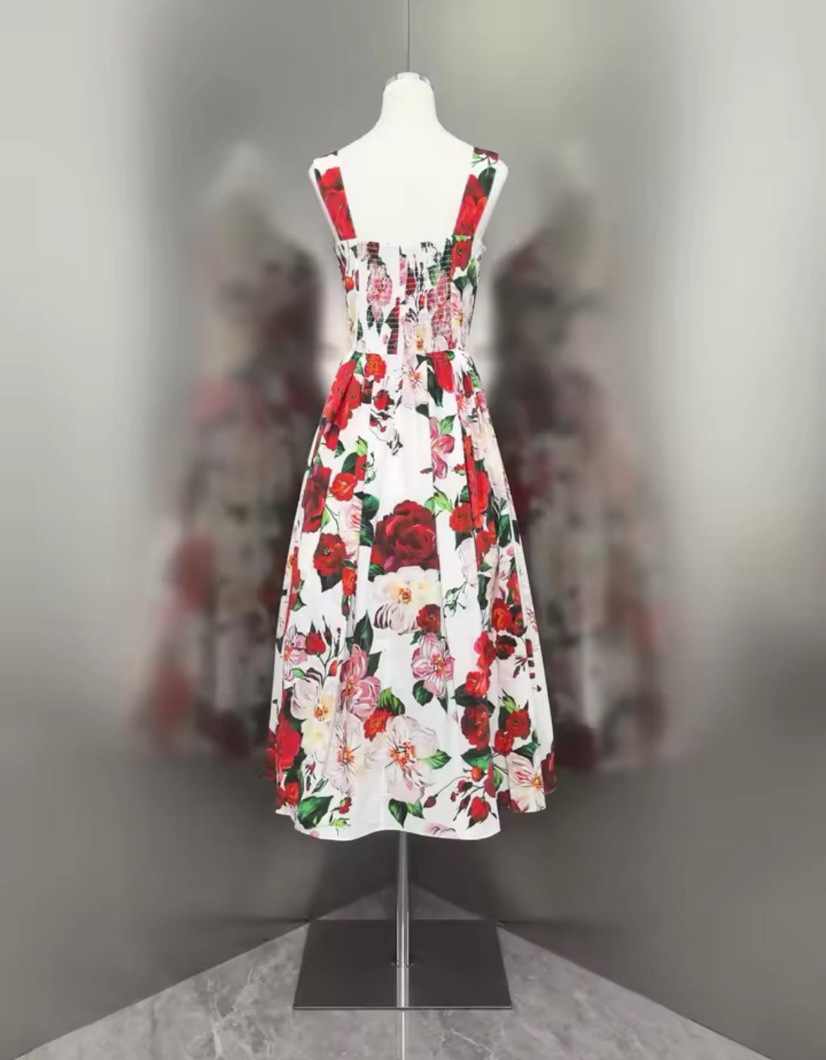 SUMMER Handmade Italian designer Red Peony print sleeveless cotton dress, Sicily dress, Dolce vita dress, Italian summer dress