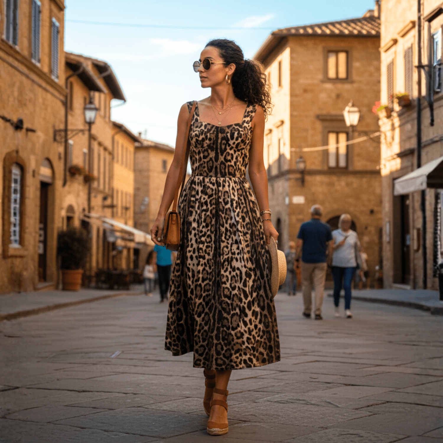 Italian Brown Leopard print push up 100% cotton dress - Dress By Vicky