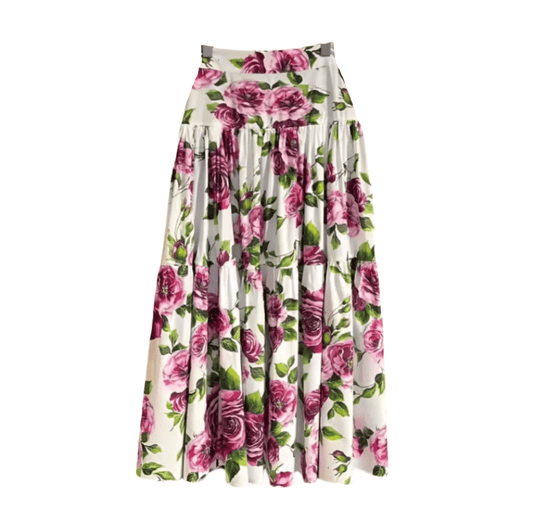 Italian Dark Peony print 100% cotton 3 tier gathered skirt - Dress By Vicky