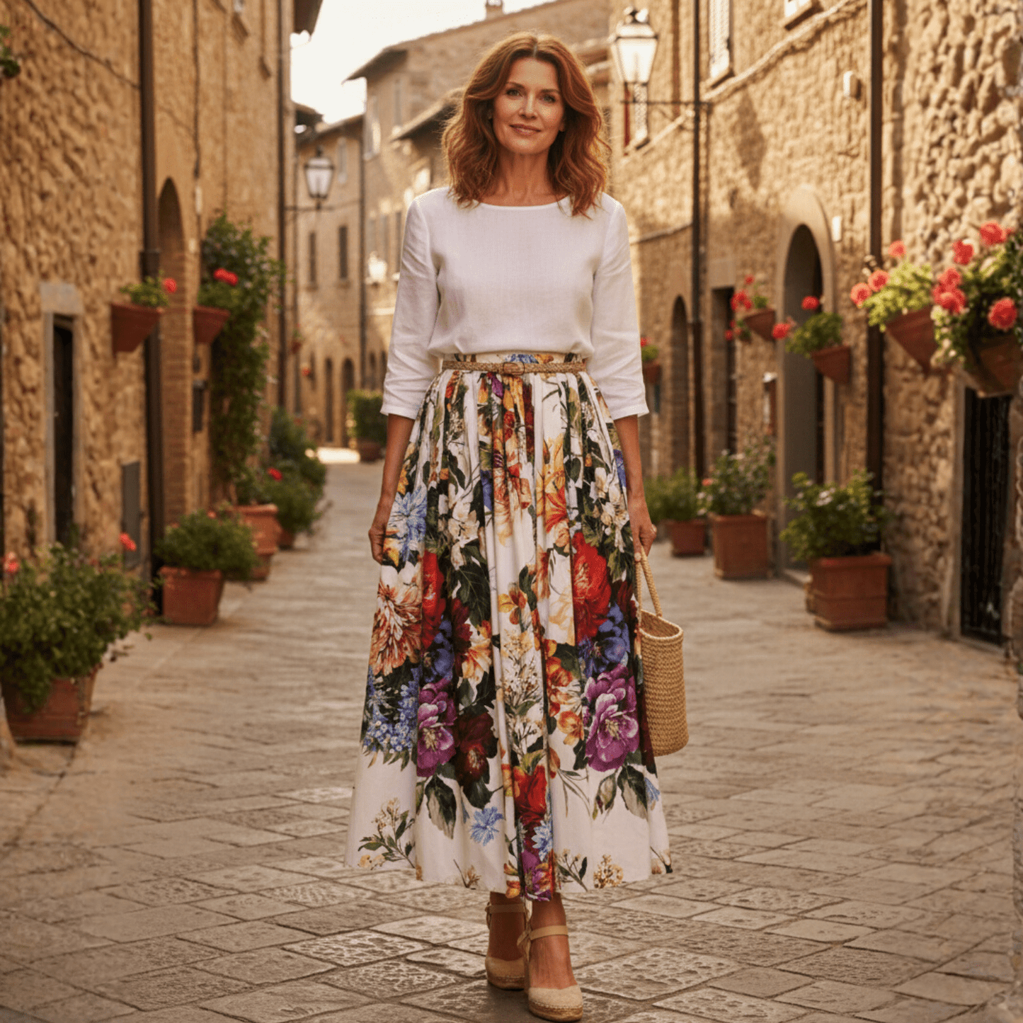 Italian Floral Cotton Maxi Skirt with Waist Tie - Dress By Vicky