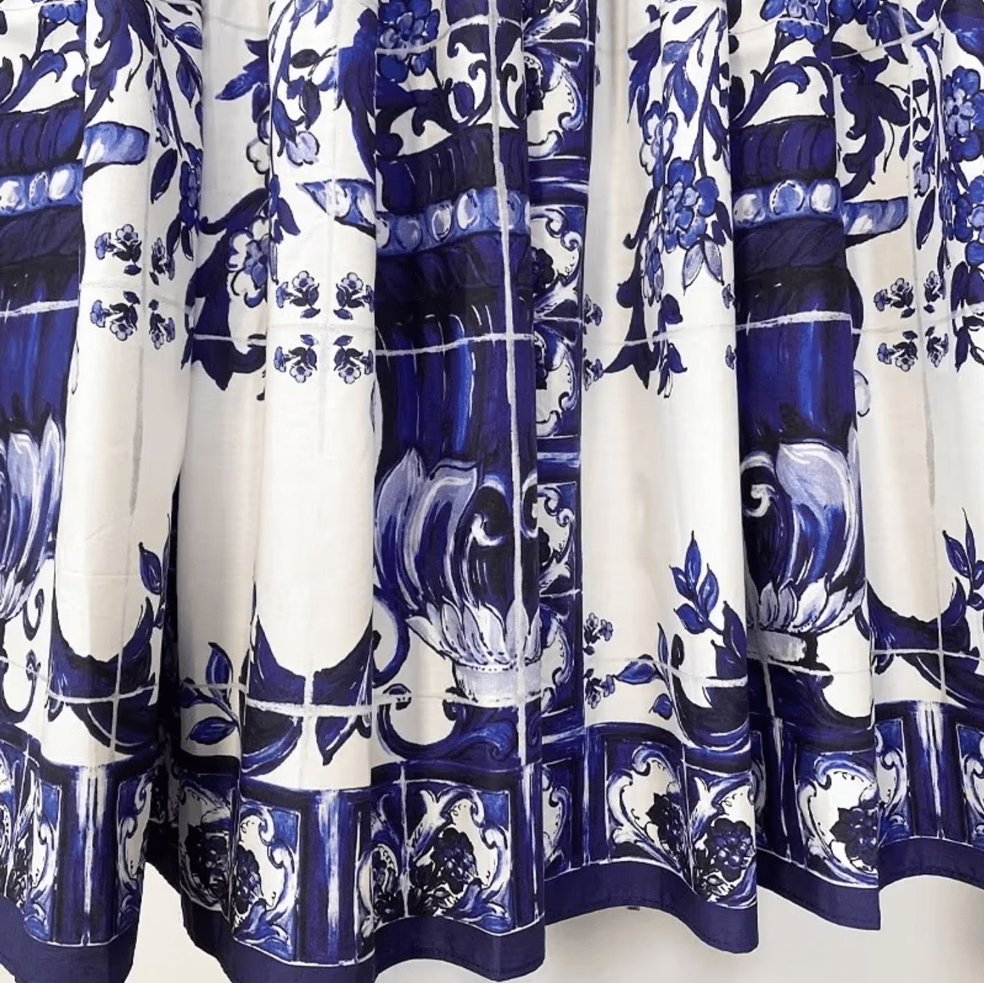 Italian Luxury designer Blue Majolica print 100% cotton off shoulder dress - Dress By Vicky