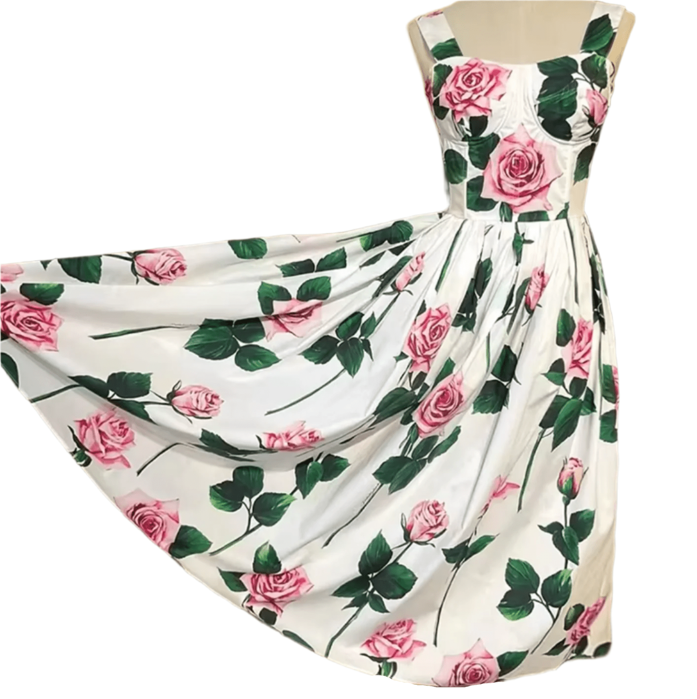 Italian Luxury designer Classic Pink Roses print push up 100% cotton dress - Dress By Vicky