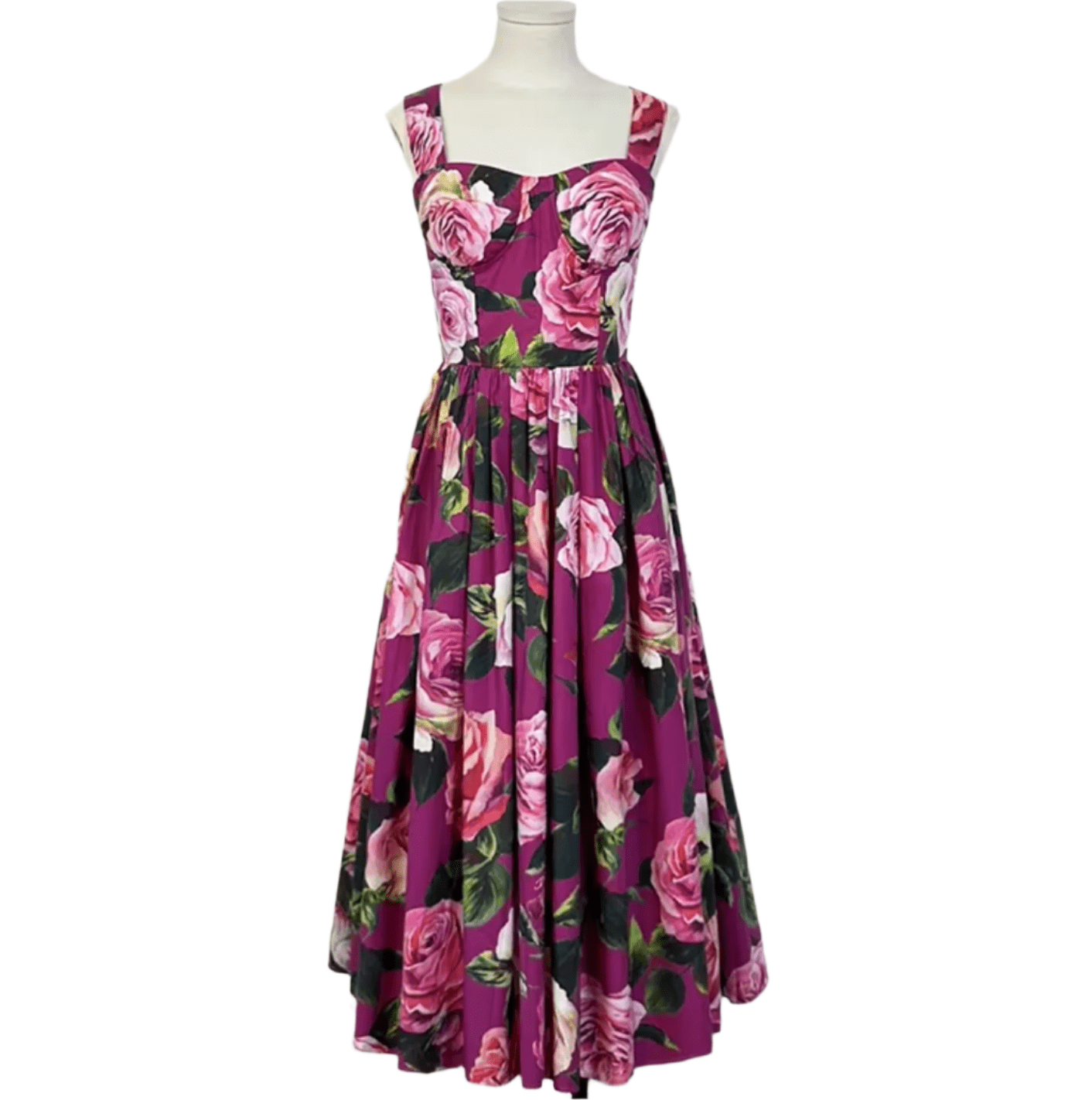 Italian Luxury designer Magenta Roses print push up 100% cotton dress - Dress By Vicky