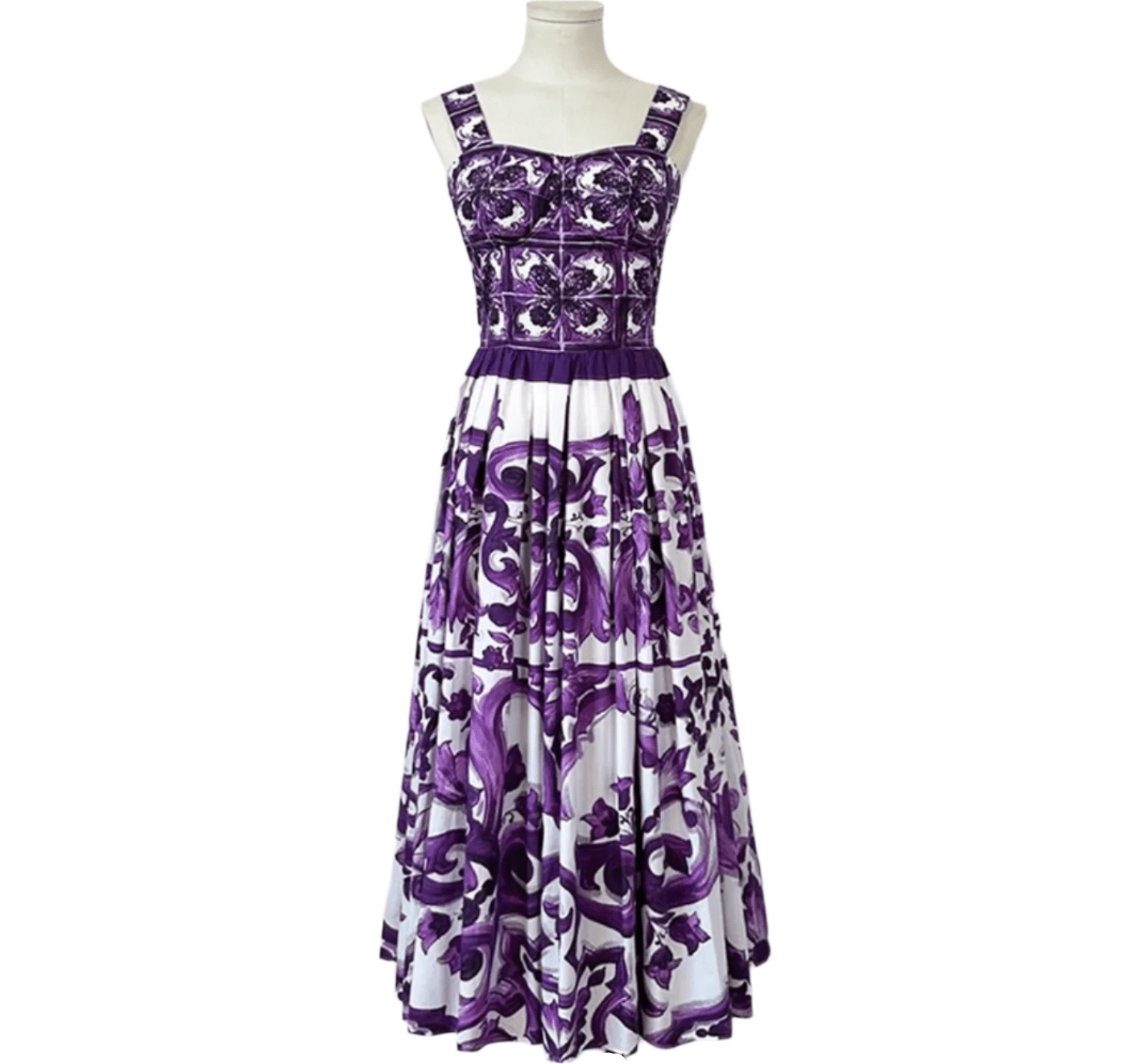 Italian Luxury designer Purple Majolica print push up 100% cotton dress - Dress By Vicky