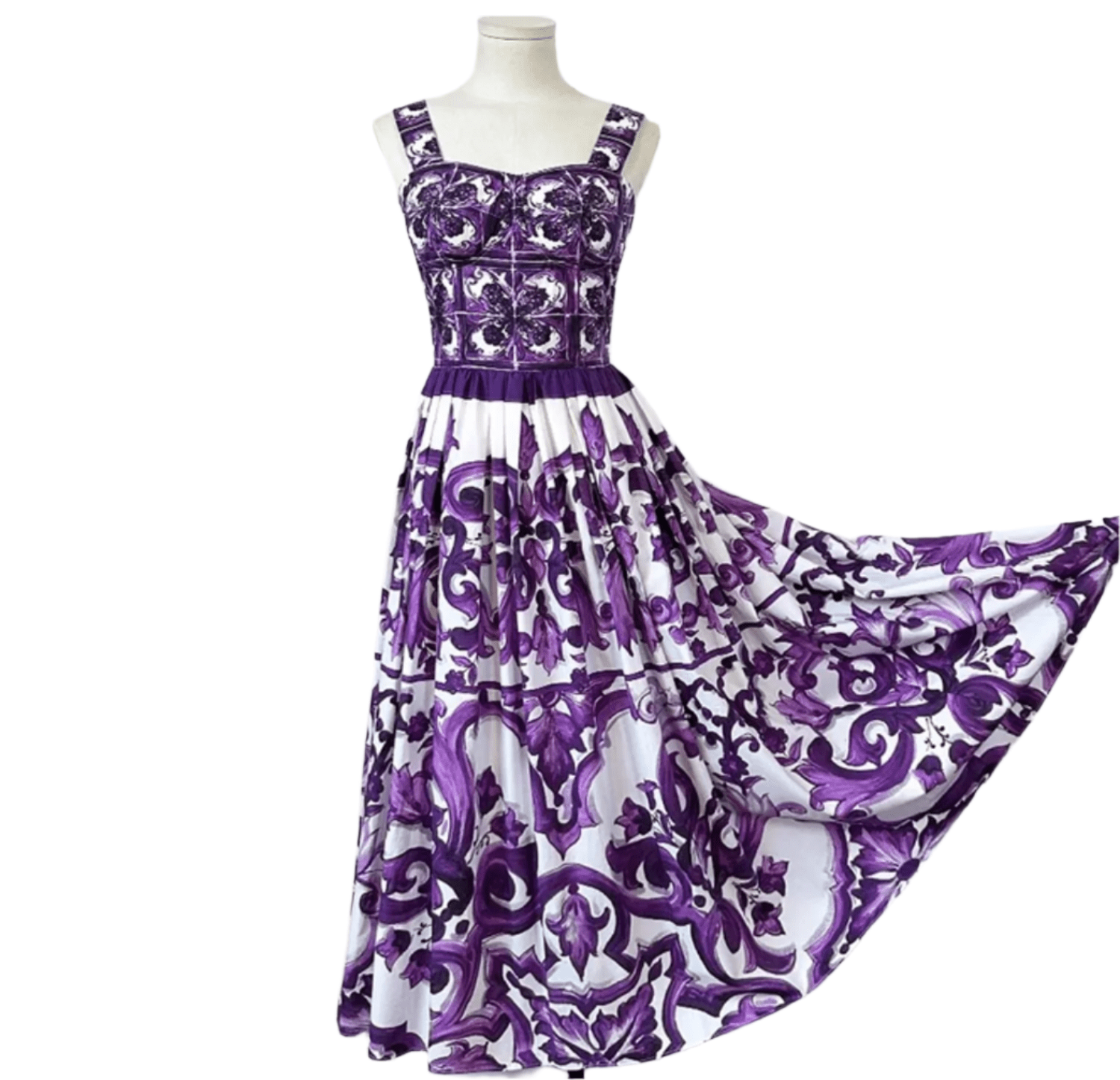 Italian Luxury designer Purple Majolica print push up 100% cotton dress - Dress By Vicky
