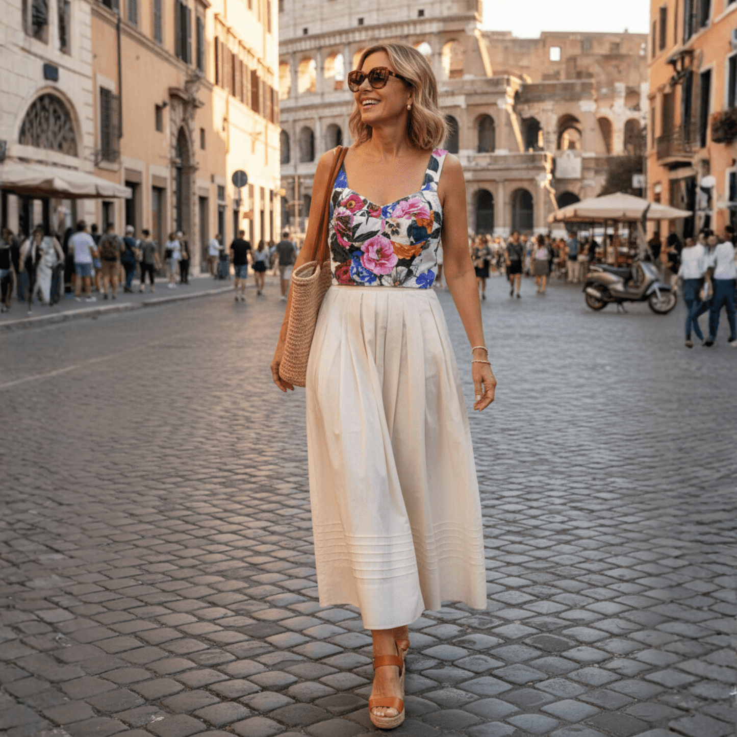 Italian Luxury Designer Roses & Violets print 100% cotton top - Dress By Vicky