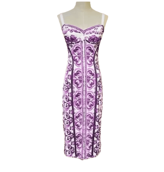 Italian Luxury Lavender Majolica 100% silk dress - Dress By Vicky