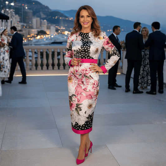 Italian Luxury Polka dot floral print 100% silk midi dress - Dress By Vicky