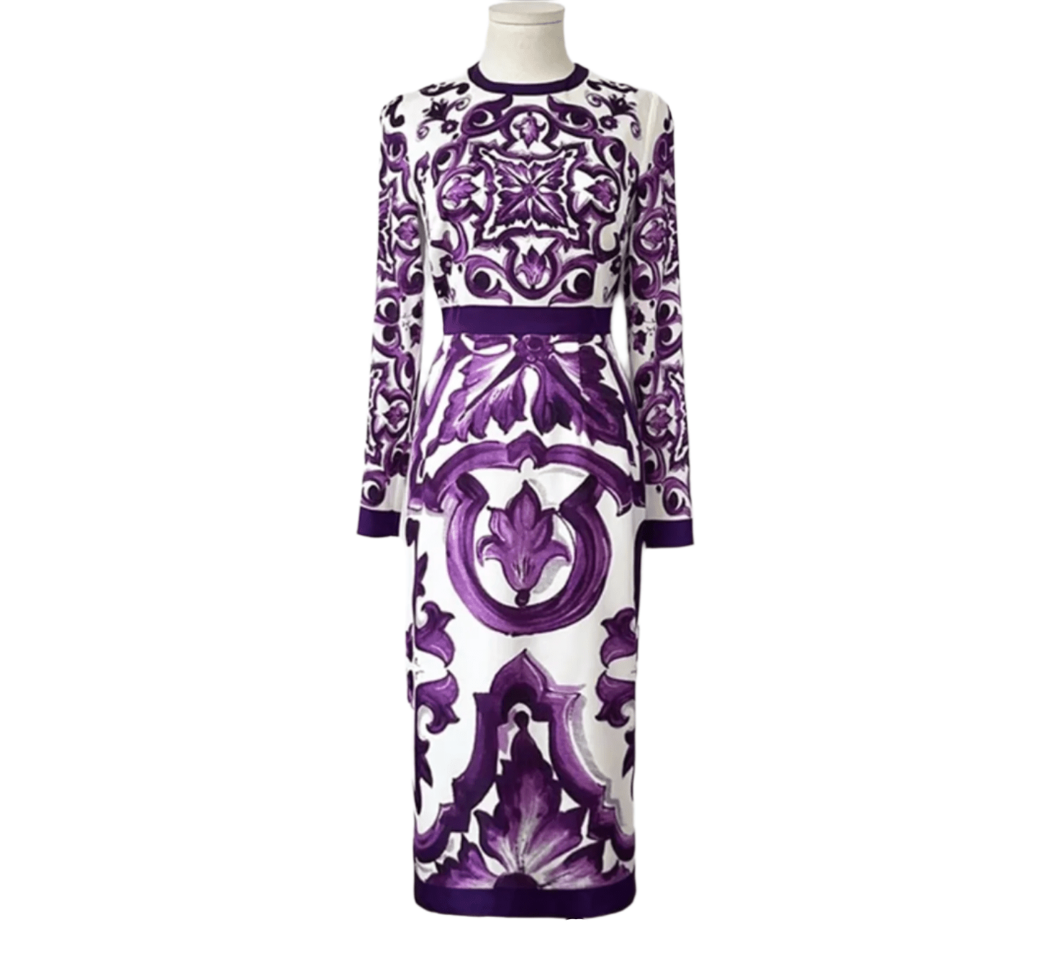 Italian Luxury Purple Majolica print 100% silk dress - Dress By Vicky