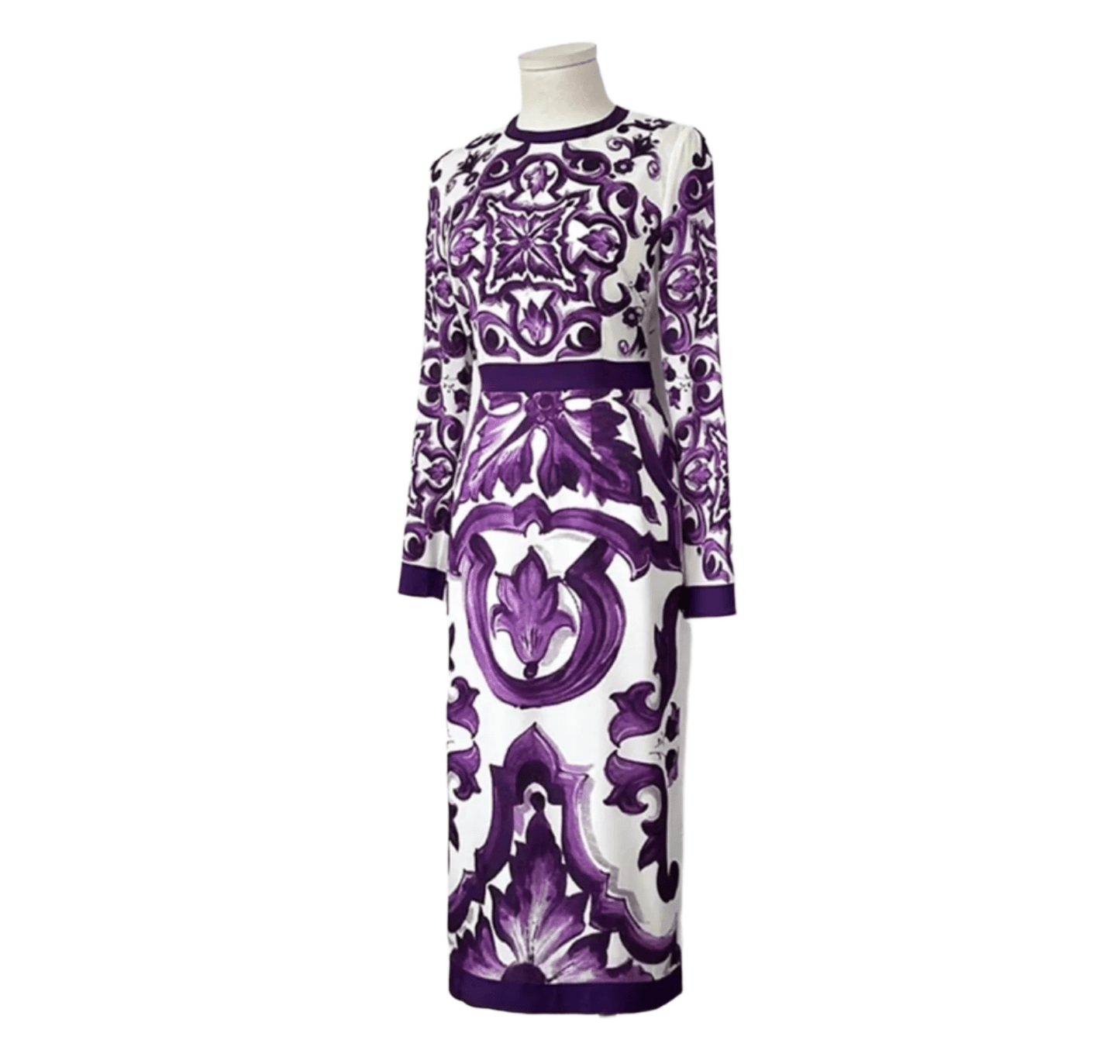 Italian Luxury Purple Majolica print 100% silk dress - Dress By Vicky