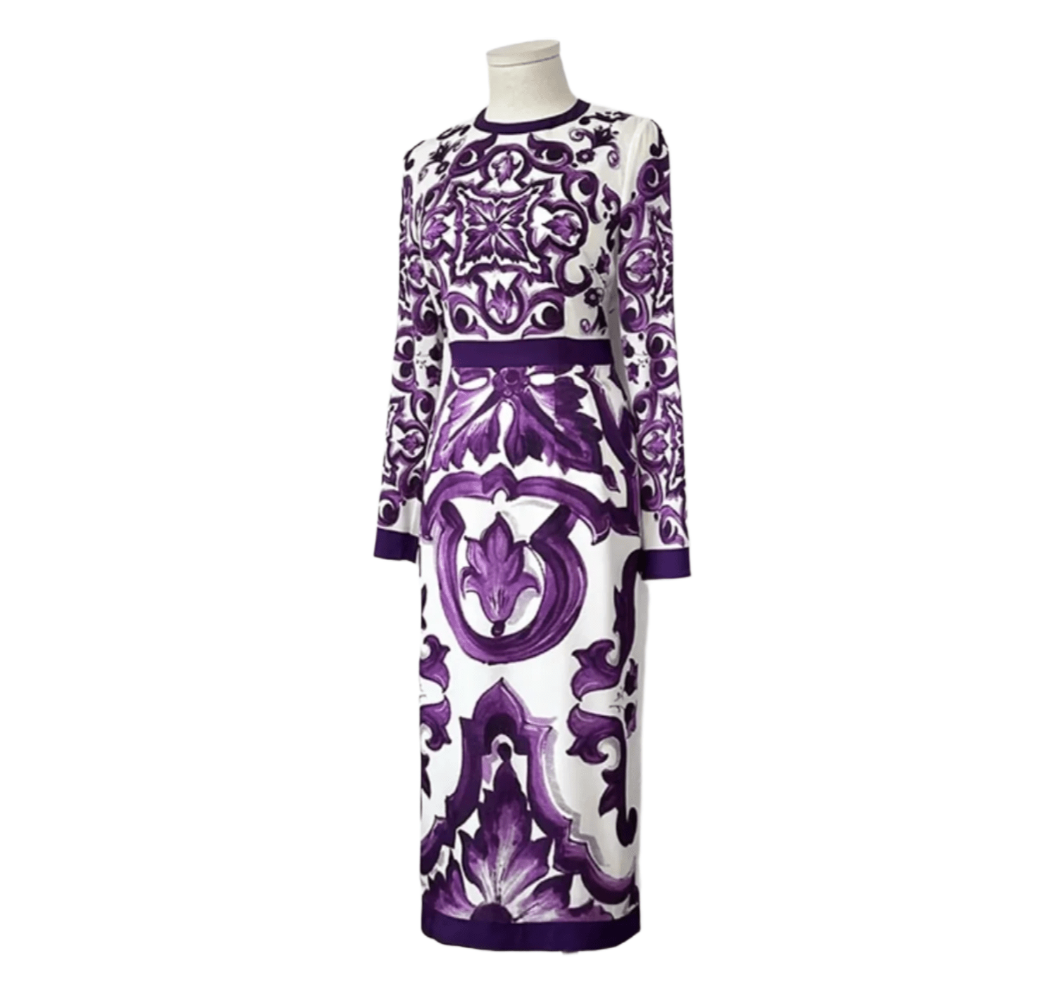 Italian Luxury Purple Majolica print 100% silk dress - Dress By Vicky