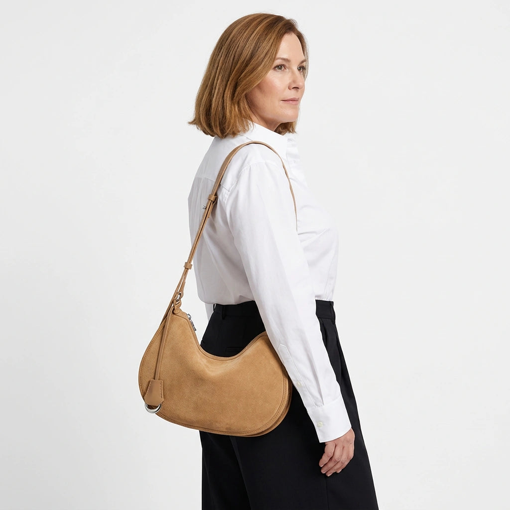 Suede & Leather Crescent Bag