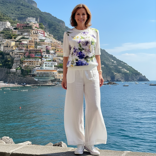 Italian Summer White Floral Silk & Wool Knitted Top