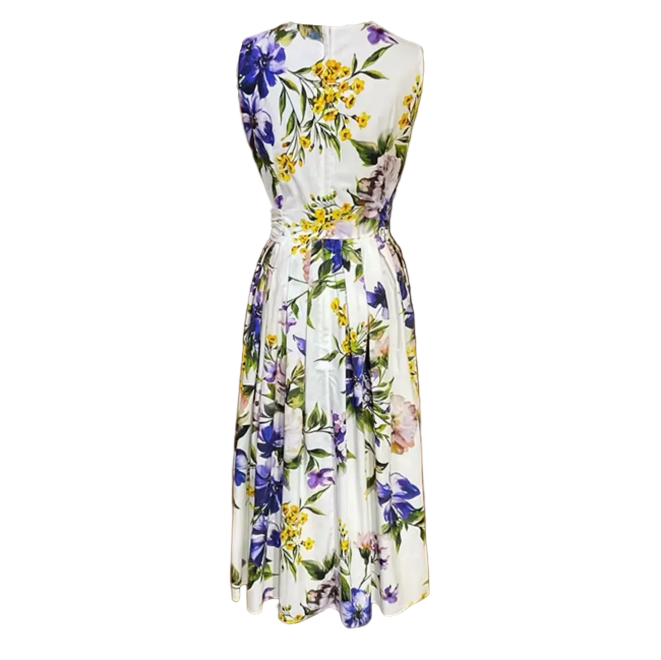italian summer floral white midi dress with belt
