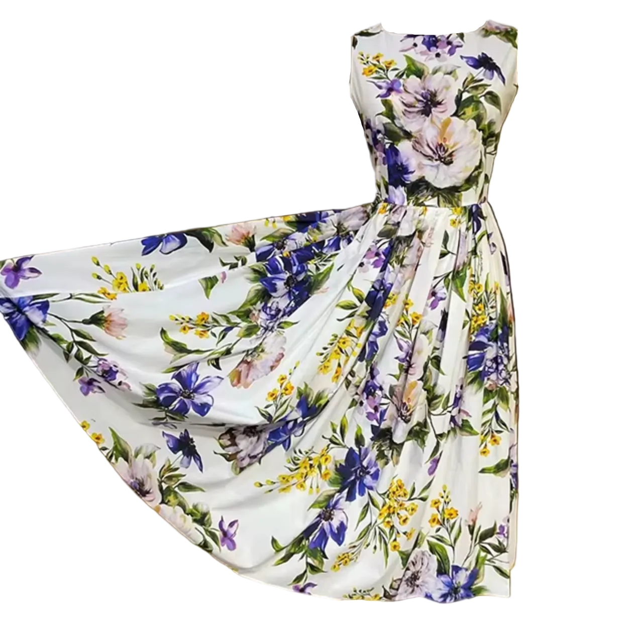 italian summer floral white midi dress with belt