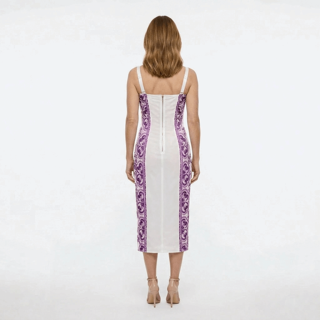 Lavender Majolica Lingerie Style Silk Midi Dress