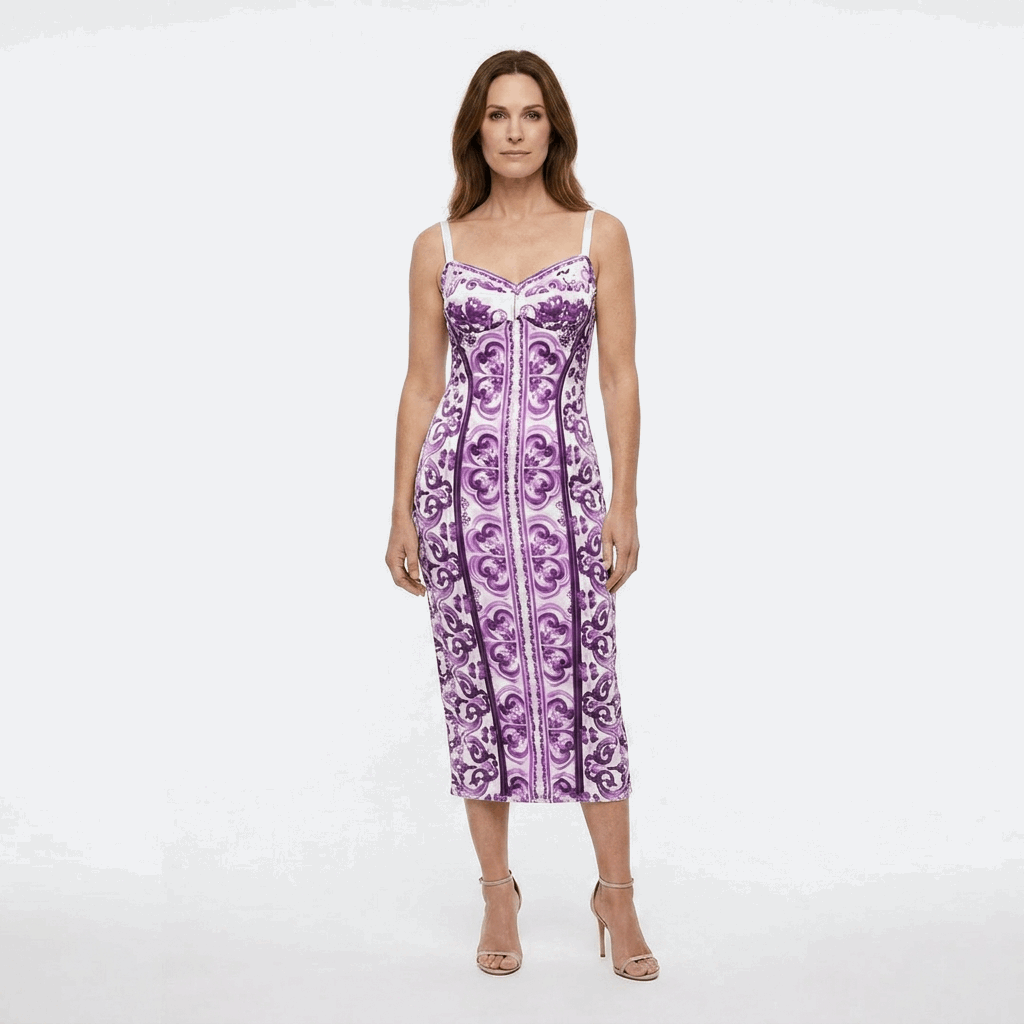 Lavender Majolica Lingerie Style Silk Midi Dress