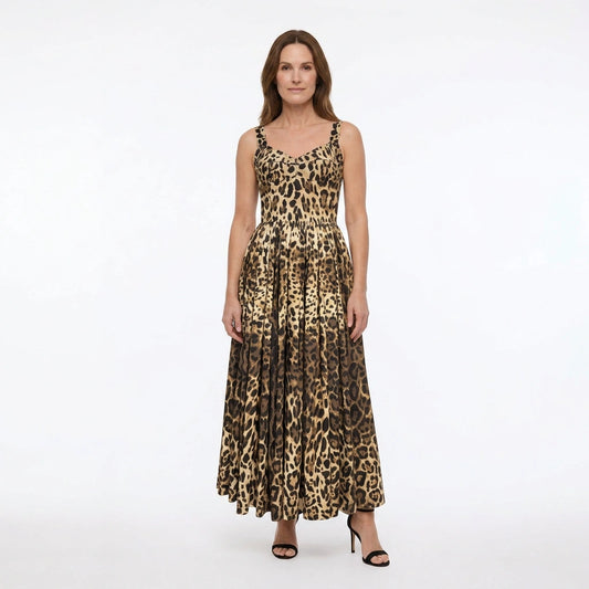 Leopard Cotton Maxi Bustier Dress
