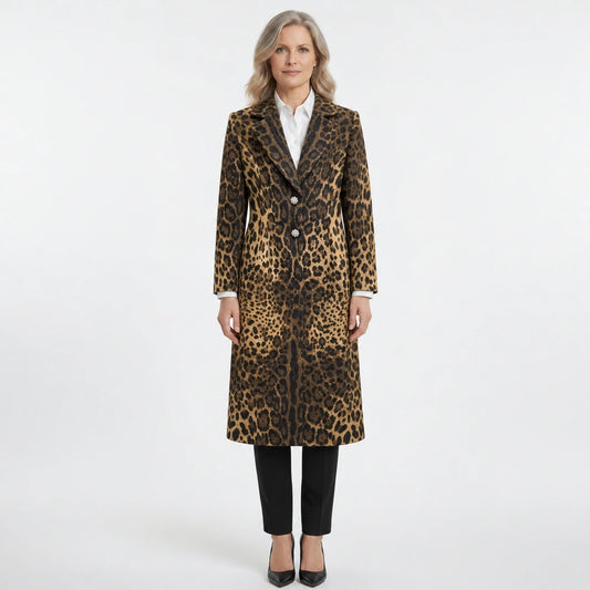 Chaqueta larga tipo sobretodo de brocado con estampado de rosas beige