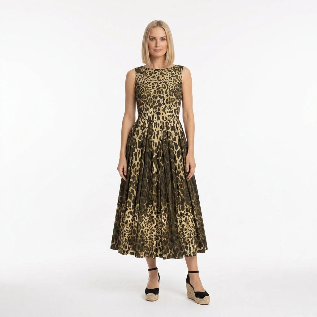 Mehrfarbiges geblümtes Baumwoll-Midikleid