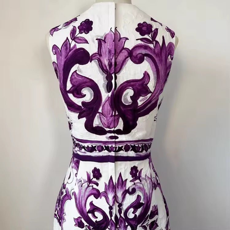 Luxury Brocade Purple Majolica A - Line mini dress - Dress By Vicky