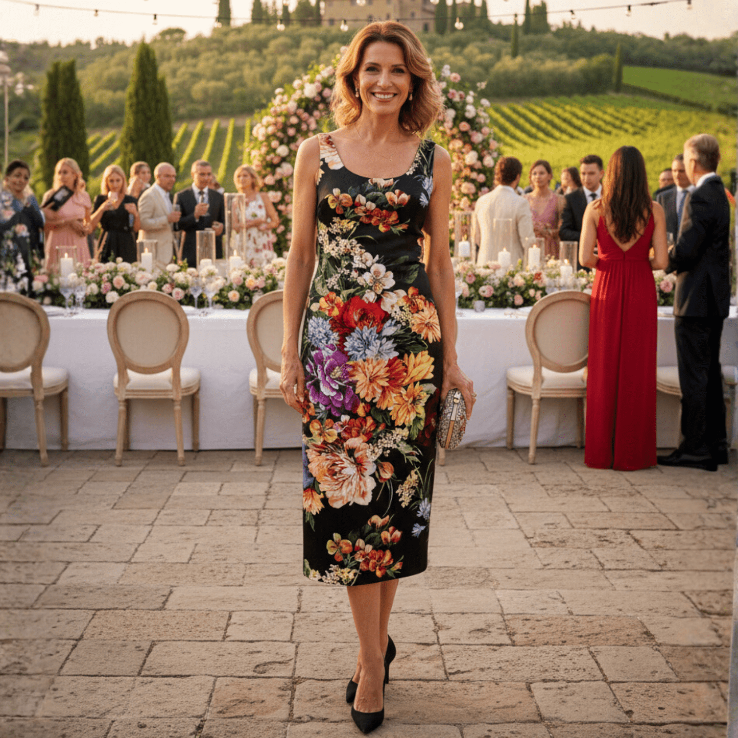 Luxury Crepe August Flowers pencil midi dress - Dress By Vicky