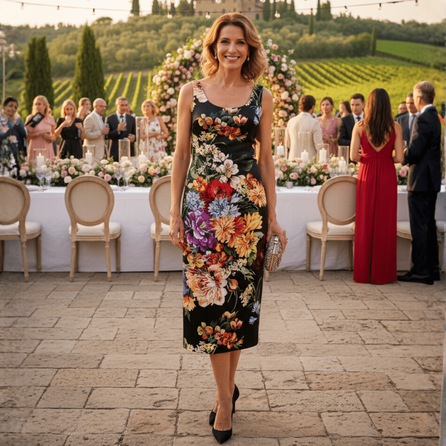 Luxury Crepe August Flowers pencil midi dress - Dress By Vicky