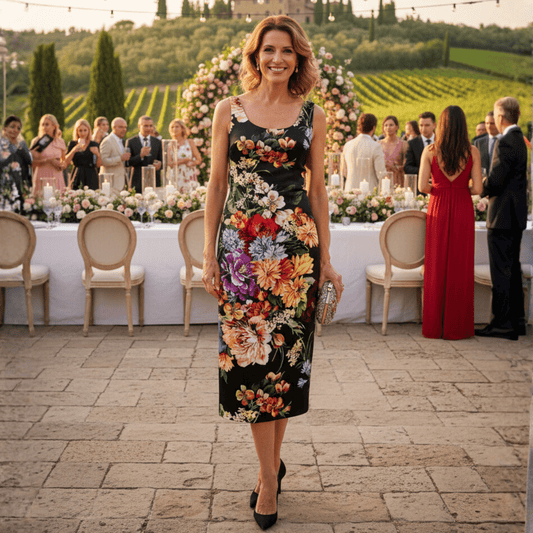 Luxury Crepe August Flowers pencil midi dress - Dress By Vicky