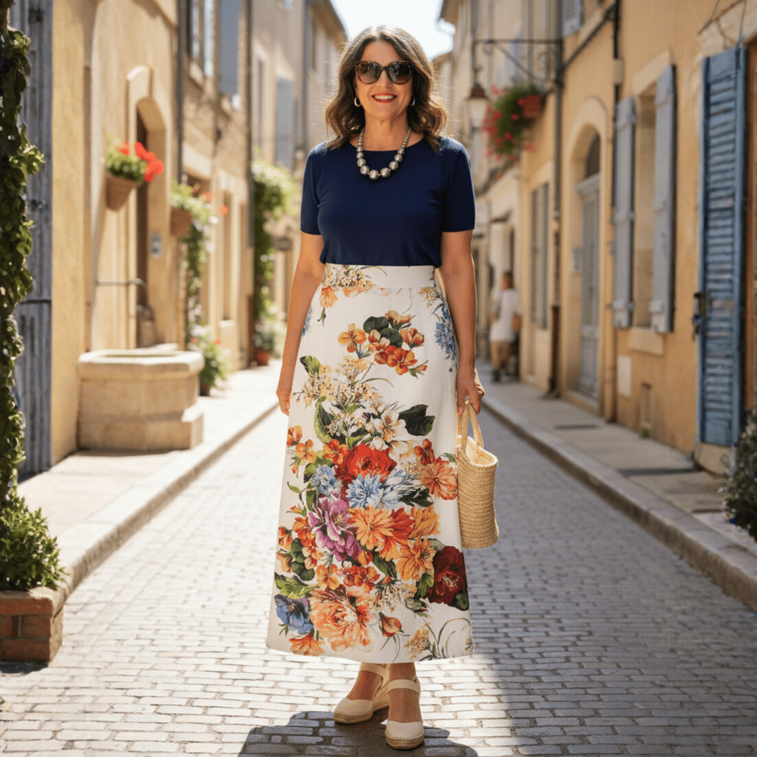 Luxury Floral Viscose Crepe A - Line Skirt with Side Slit - Dress By Vicky