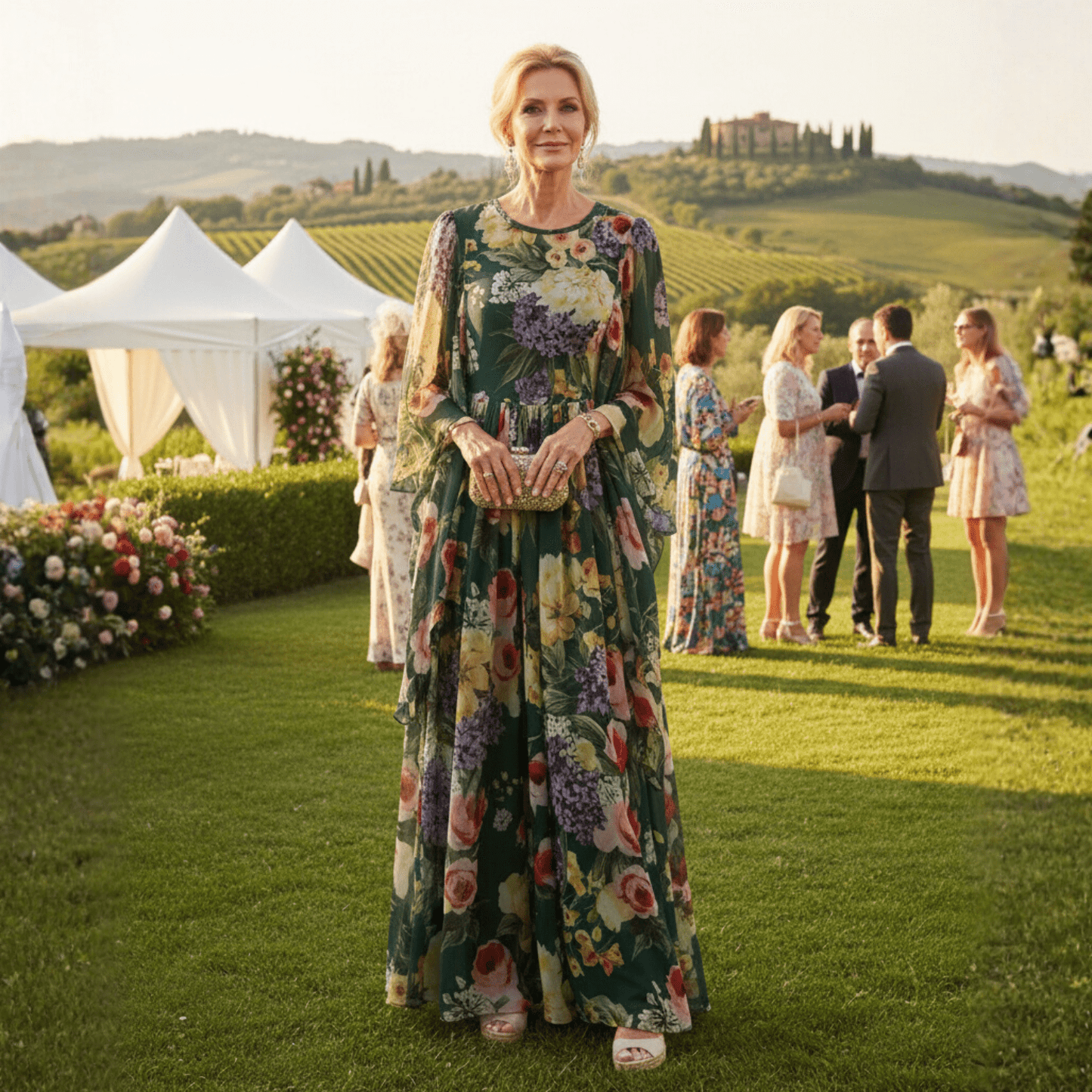 Luxury Green Mulifloral chiffon Boho dress - Dress By Vicky