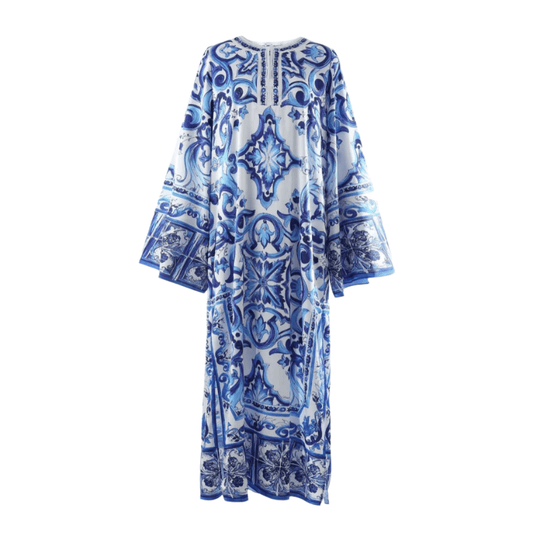 Luxury Italian designer Majolica print Kaftan dress, BLUE, PINK or YELLOW - Dress By Vicky
