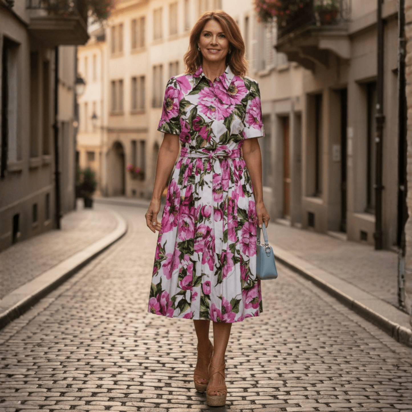 Luxury Italian Designer Peony print 100% cotton dress - Dress By Vicky