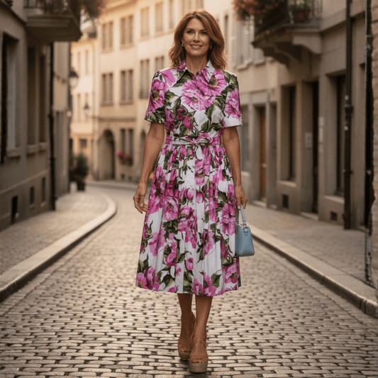 Luxury Italian Designer Peony print 100% cotton dress - Dress By Vicky