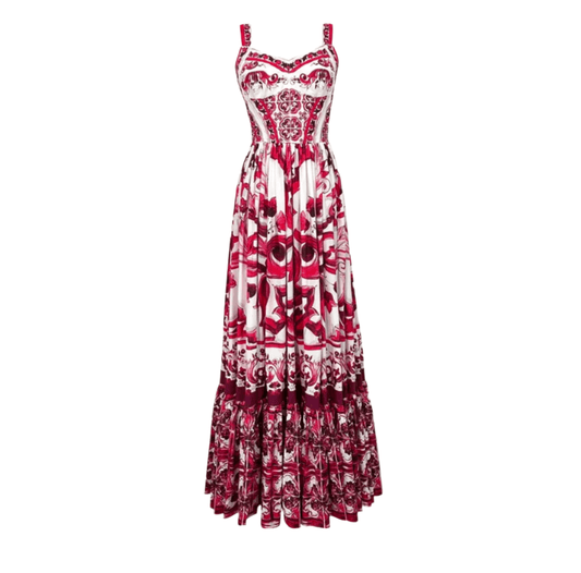 Luxury Italian Pink Tiles Majolica print 100% cotton dress - Dress By Vicky