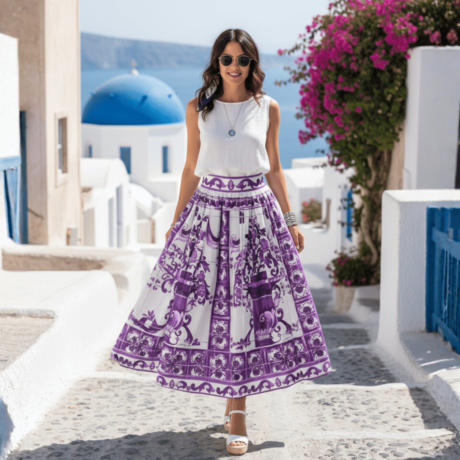 Luxury Purple Majolica 100% cotton midi full skirt - Dress By Vicky