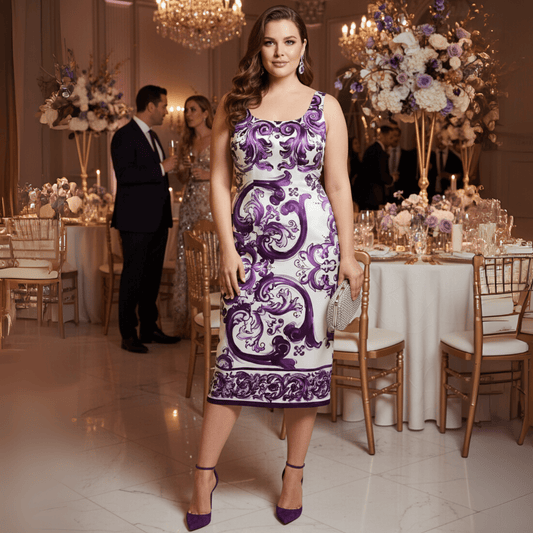 Luxury Silk Purple Majolica pencil midi dress - Dress By Vicky