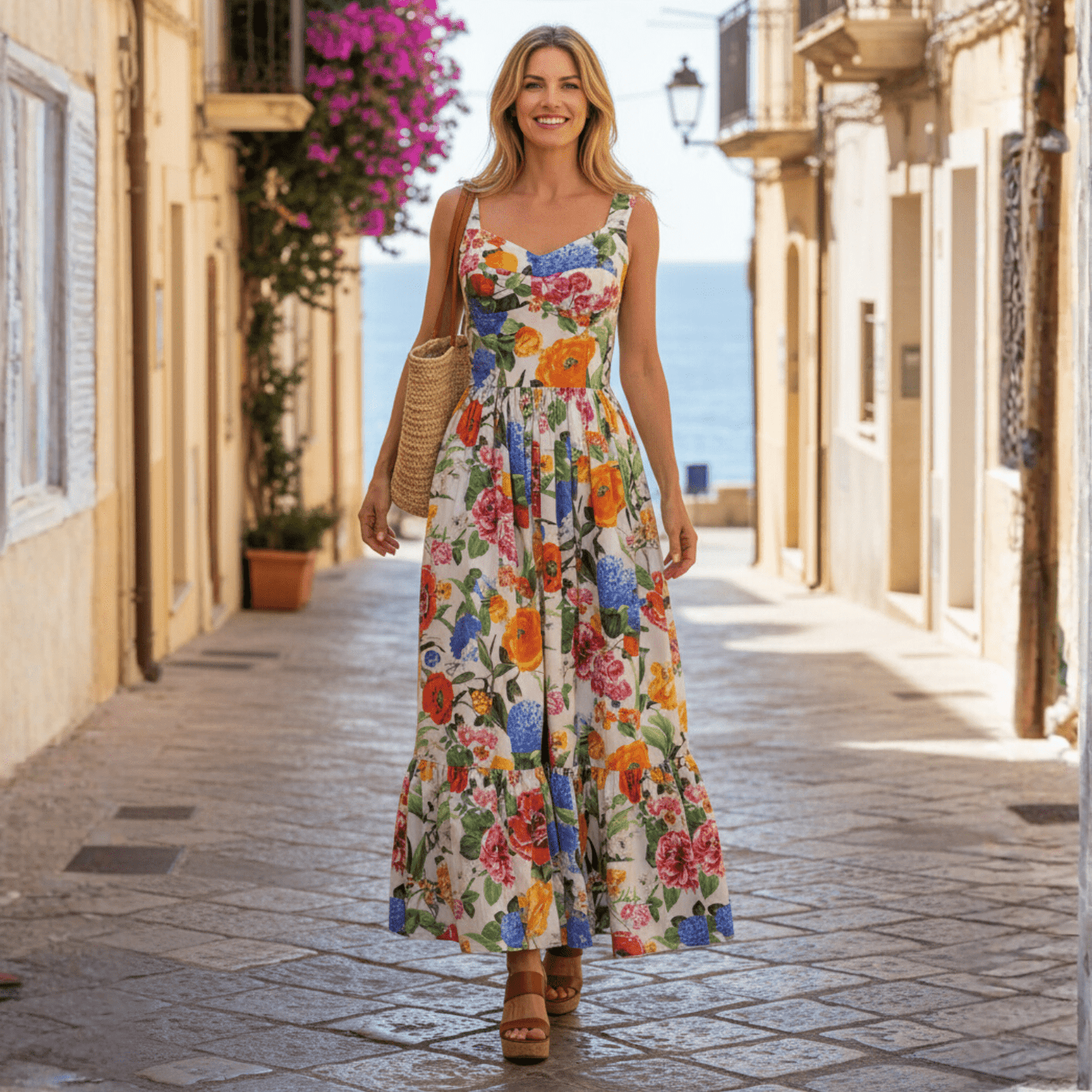 Luxury Summer Multi Floral print maxi cotton dress - Dress By Vicky
