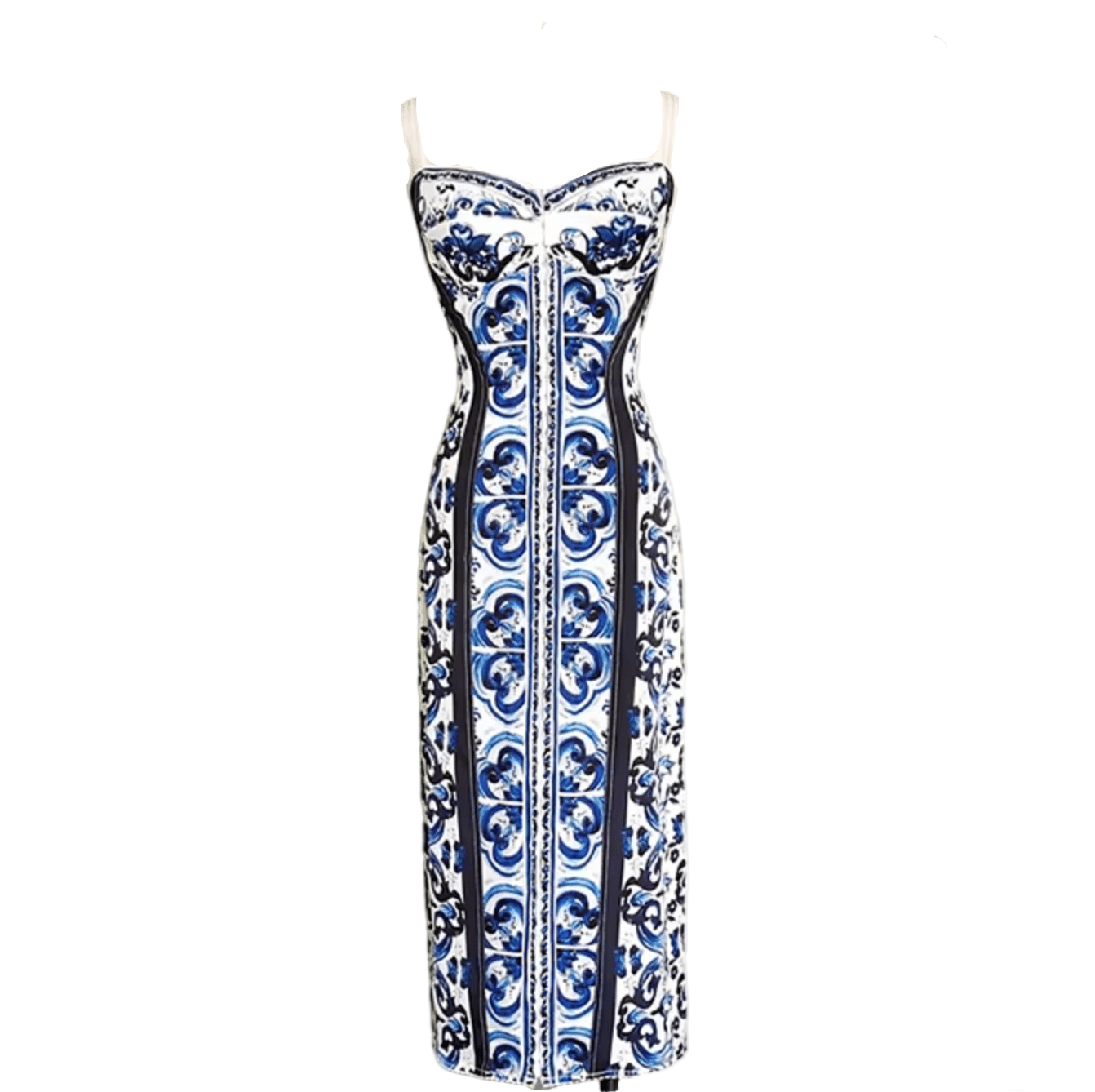 Majolica Porcelain blue 100% silk midi dress - Dress By Vicky