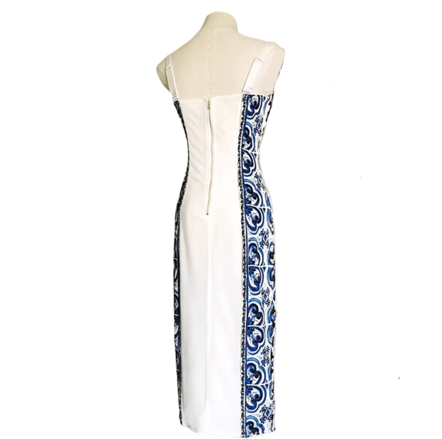 Majolica Porcelain blue 100% silk midi dress - Dress By Vicky