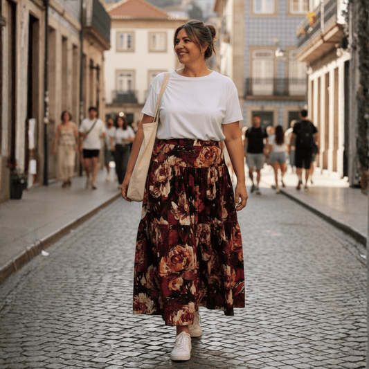 Maroon Floral Cotton Maxi Skirt - Dress By Vicky