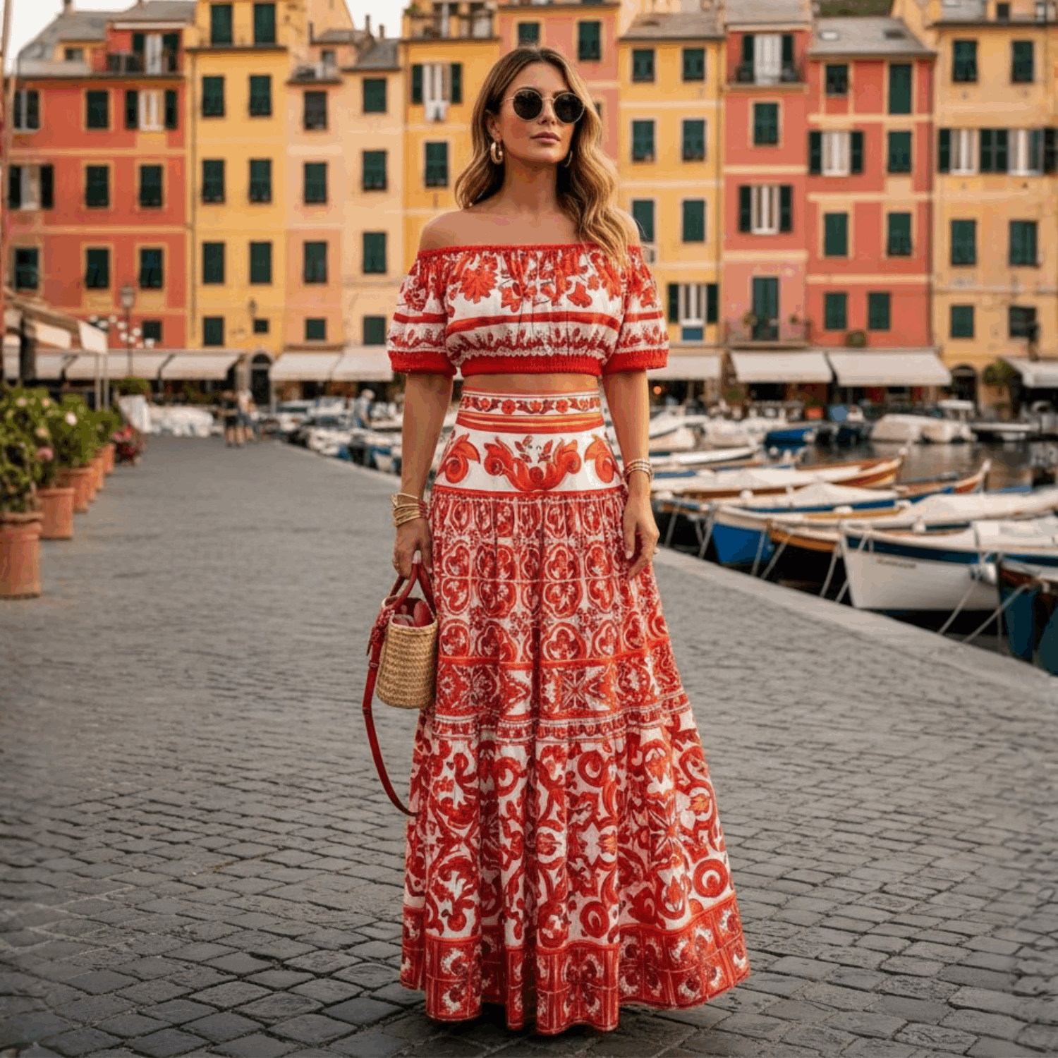 Orange Majolica Cotton Maxi Skirt