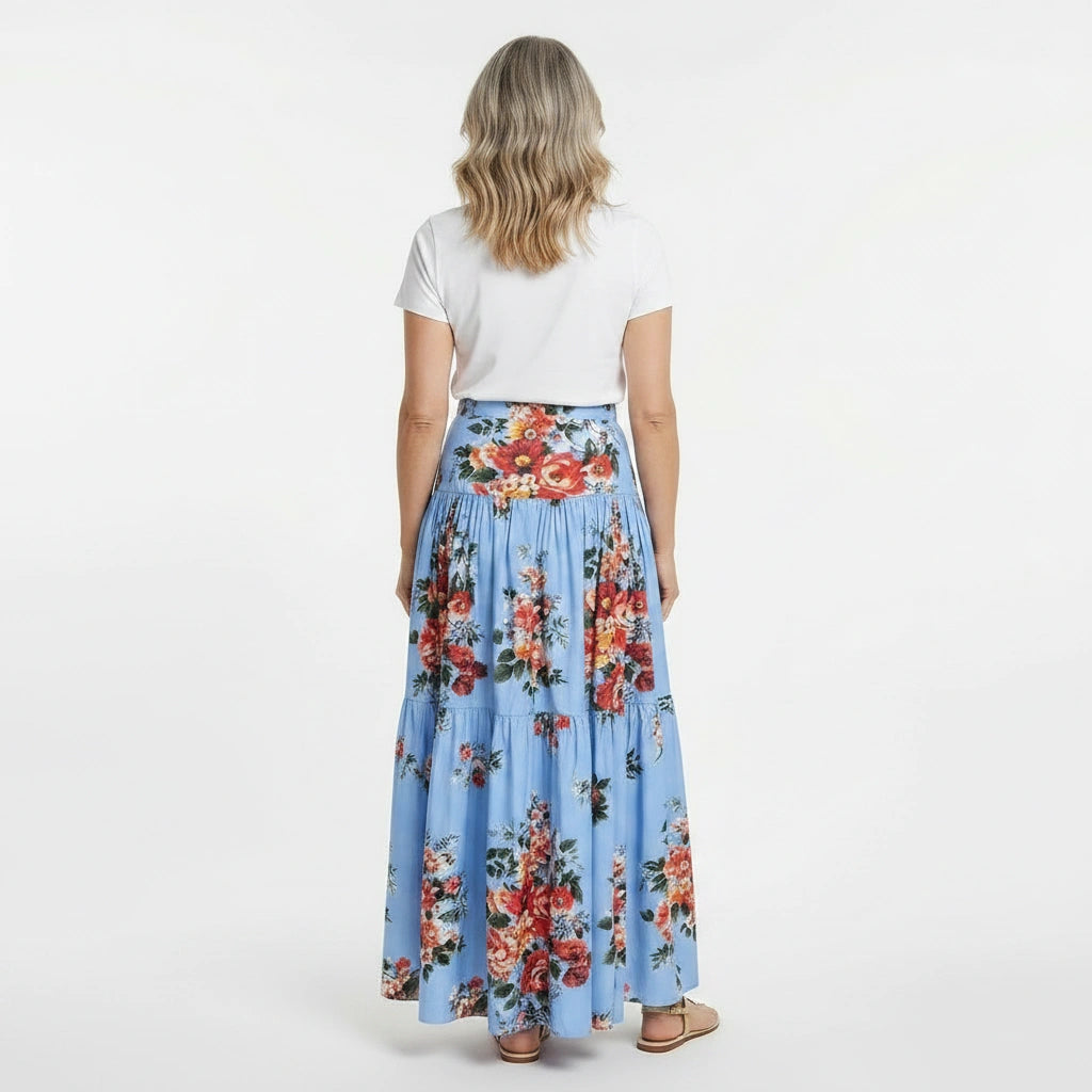 Floralia Italiana Blue Cotton Maxi Skirt