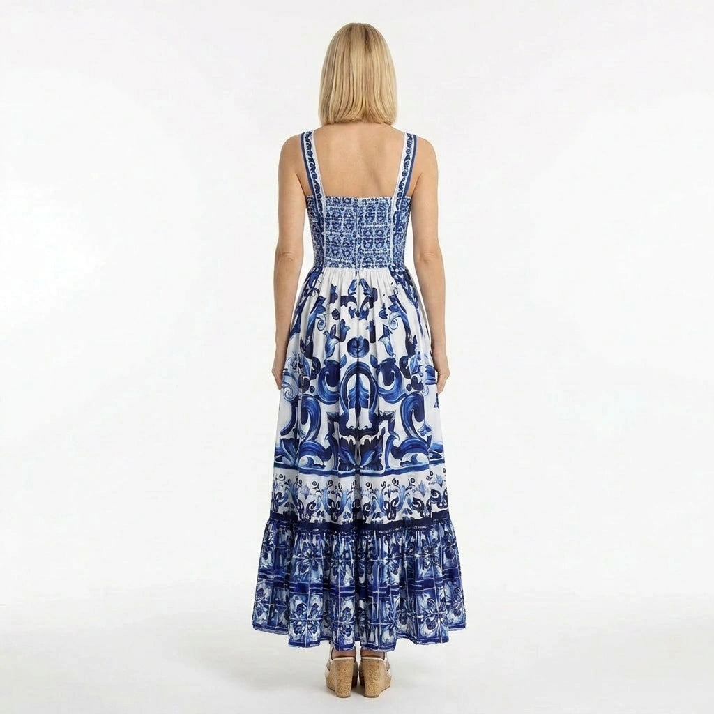 Maxi charm in Majolica print cotton dress – Dress By Vicky