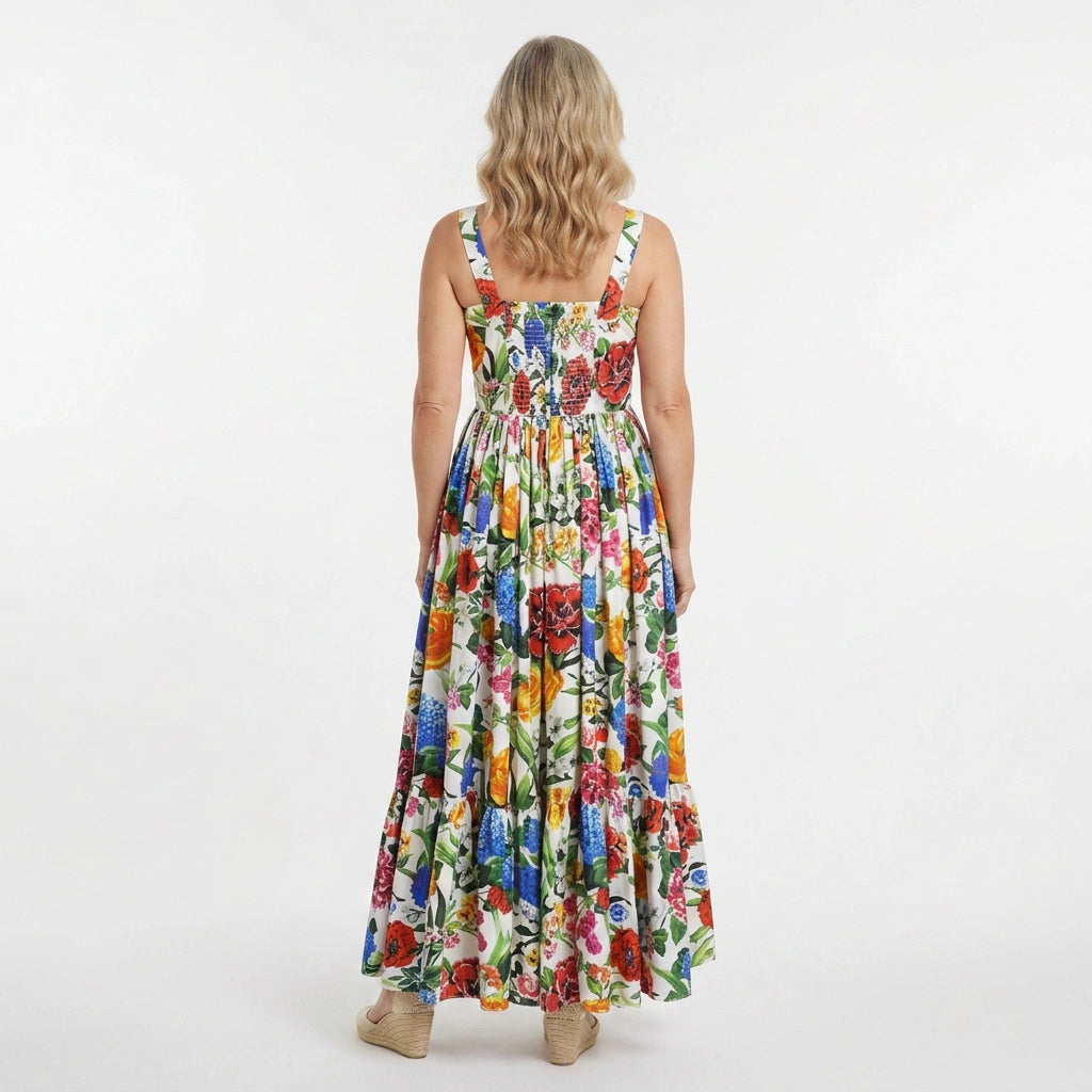 Luxury Summer Multi Floral print maxi cotton dress
